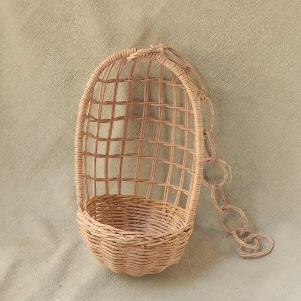 Vintage Wicker Hanging Indoor Plant Holder on Wicker Chain Basket Chair Cottagecore Farmhouse Country Home Decor Gift