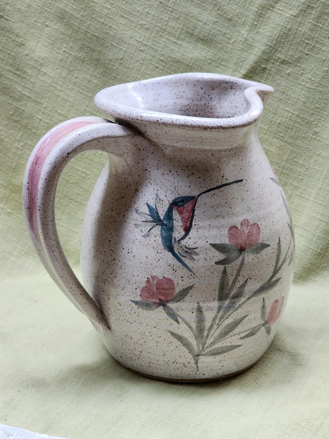 Vintage Pottery Hummingbird Pollinator Flower Large Pitcher Vase ...