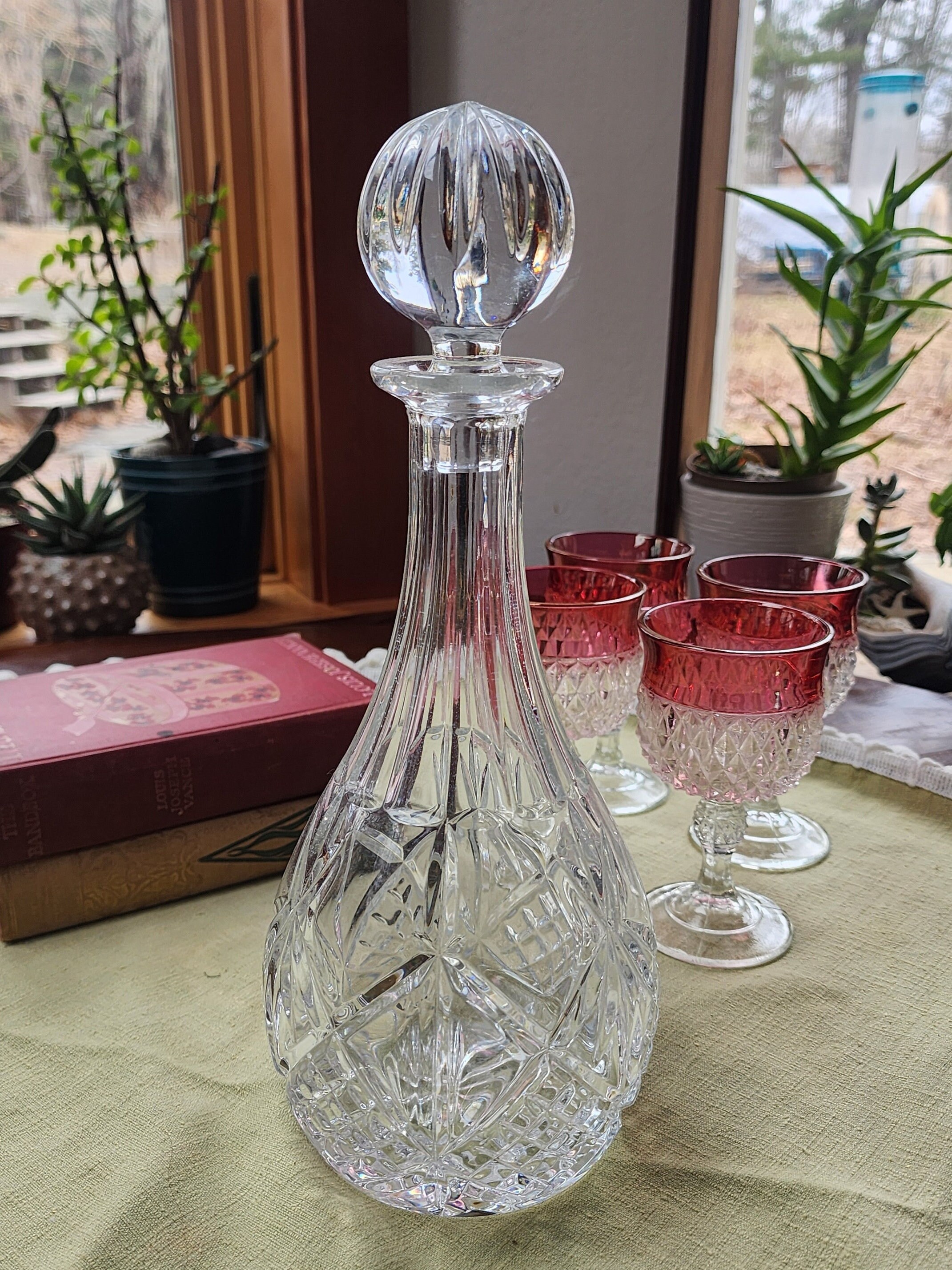 Vintage MCM Towle Crystal Decanter: Ribbed Globe Stopper