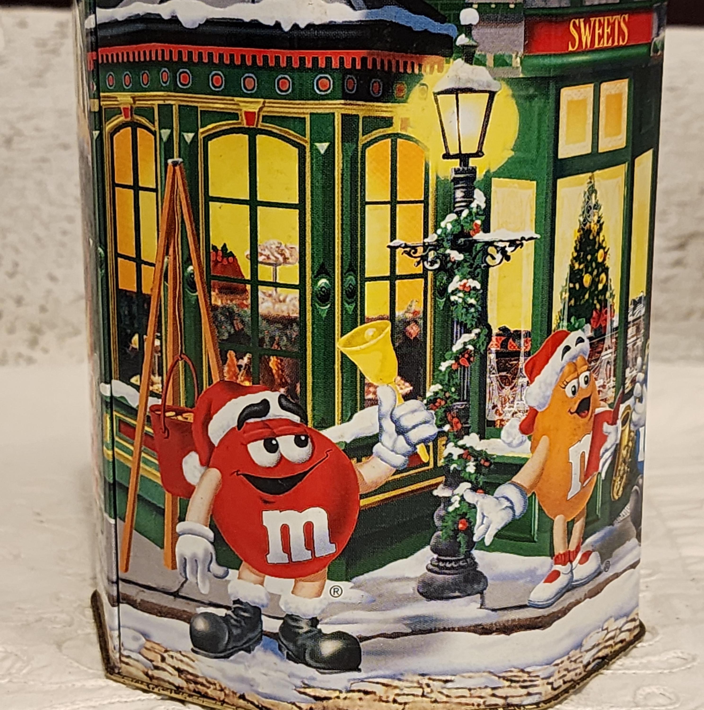 Vintage 1998 M&m Christmas Tin Canister, Octagon Shape, Holiday