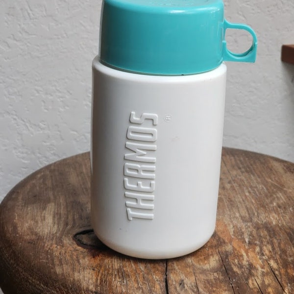 Vintage Thermos Teal White Retro Plastic Clean Millennial 1980s 1990s