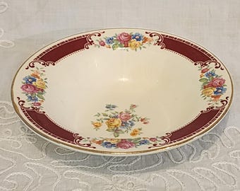Vintage Homer Laughlin "Majestic"  Porcelain Bowl: Floral Burgundy & Gold