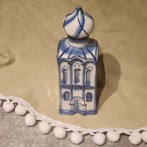 Vintage keramische blauw-witte handbeschilderde torenpot in Turkse stijl met deksel keukeningrediënten cadeau afbeelding 2