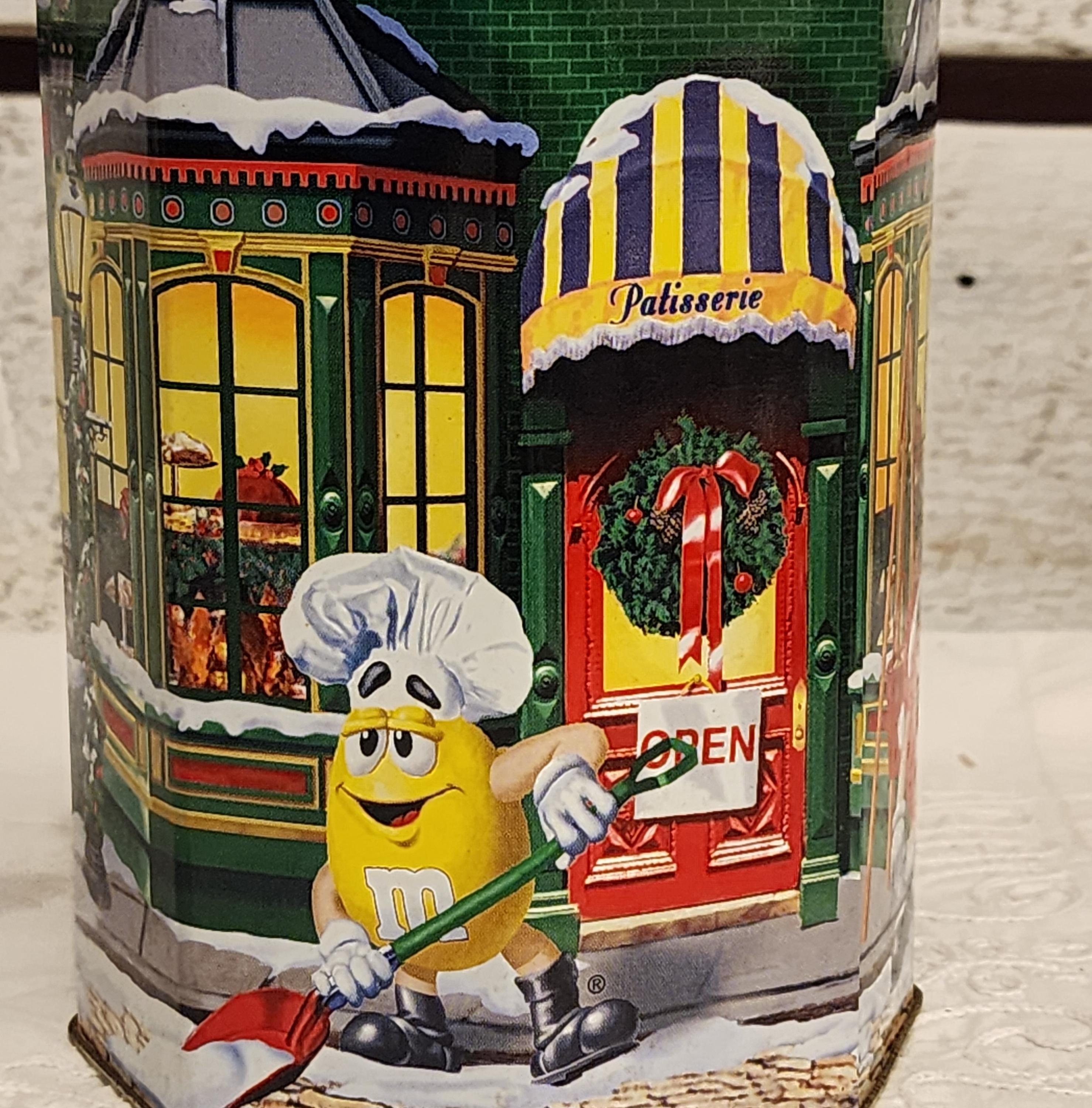 Vintage 1998 M&m Christmas Tin Canister, Octagon Shape, Holiday