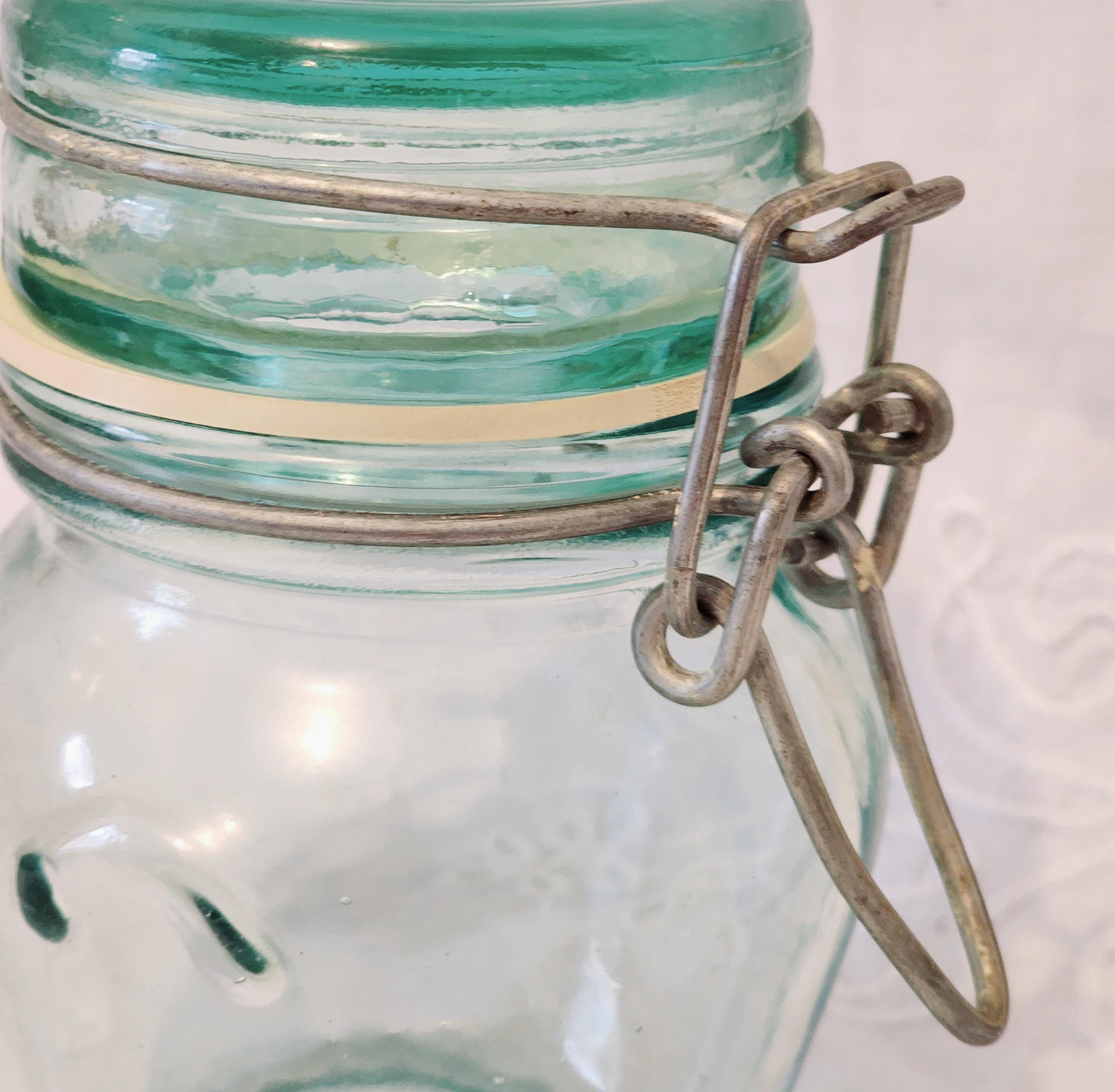 ヴィンテージ イタリアン アクアガラスジャー（ベイルワイヤー蓋付き