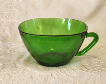 Vintage MCM Vereco France Green Glass Cup, Rounded Square