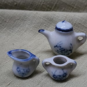 Antique Handmade Hand Painted Mini Ceramic Tea Set Dollhouse Home Decor ...