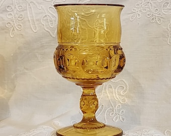 Vintage Indiana Glass Amber Glass Goblets: King Crown / Thumprint - Set of 8