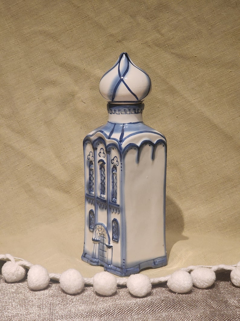 Vintage keramische blauw-witte handbeschilderde torenpot in Turkse stijl met deksel keukeningrediënten cadeau afbeelding 5