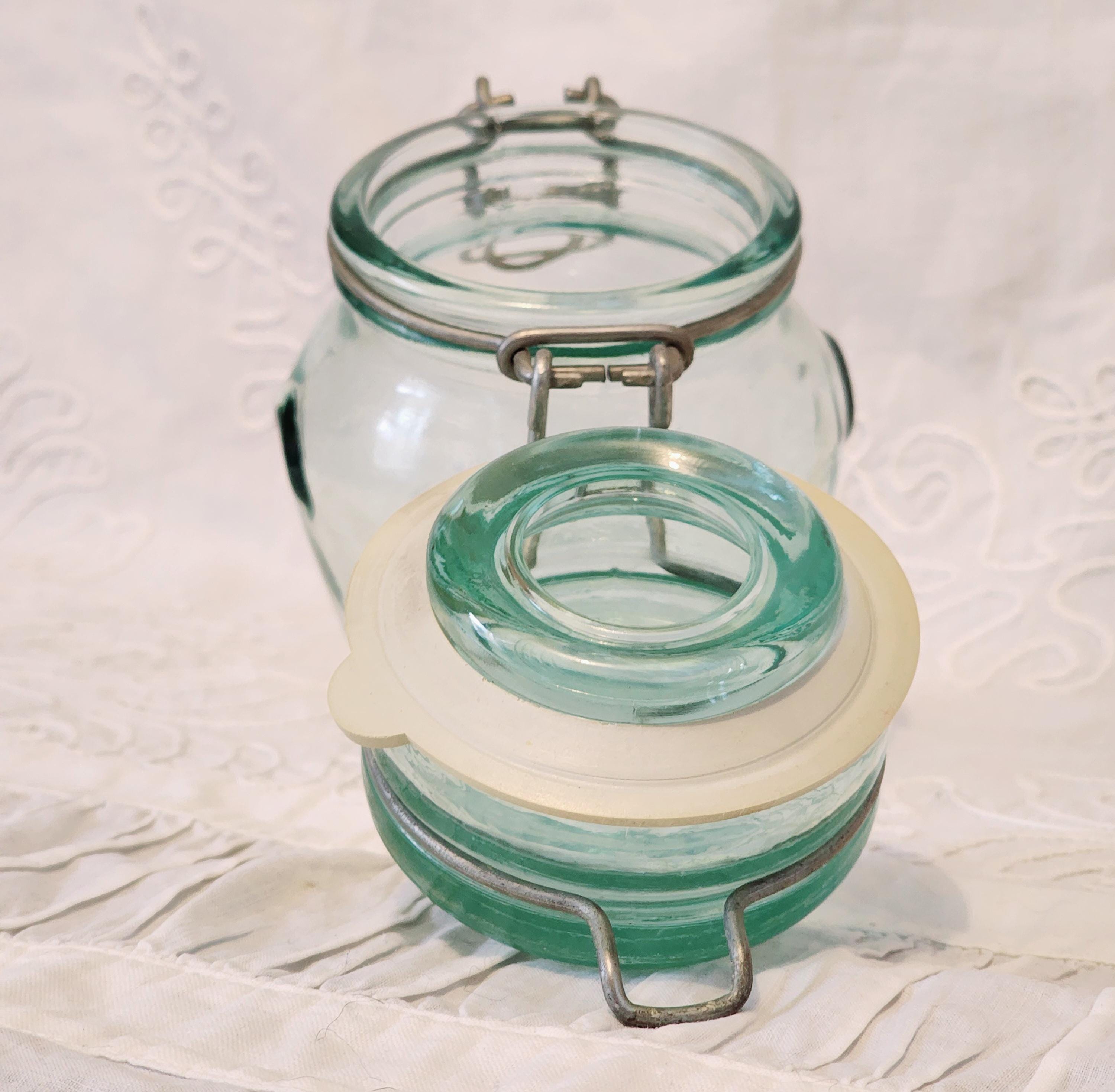 ヴィンテージ イタリアン アクアガラスジャー（ベイルワイヤー蓋付き