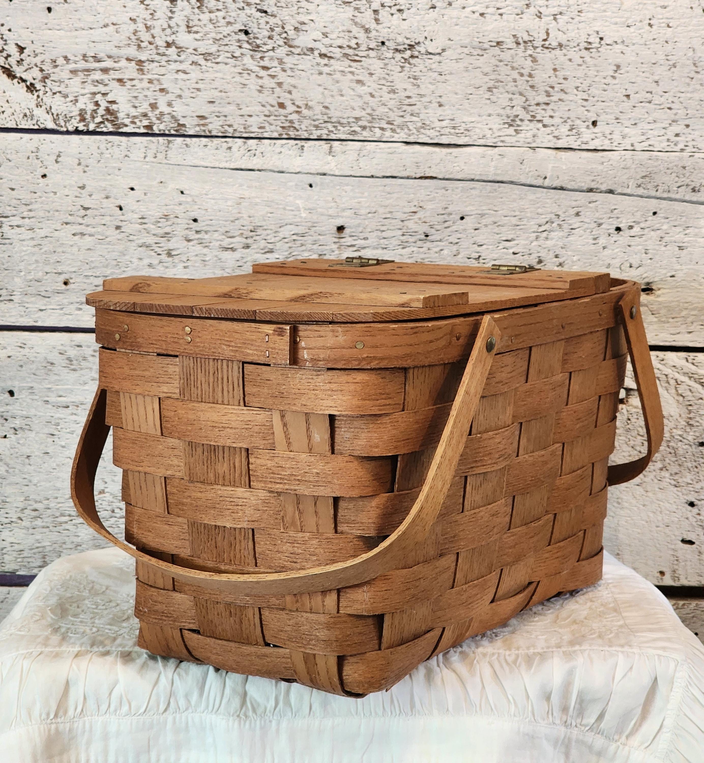 Vintage Basketville Handmade Wood Picnic Basket, Made in Vermont