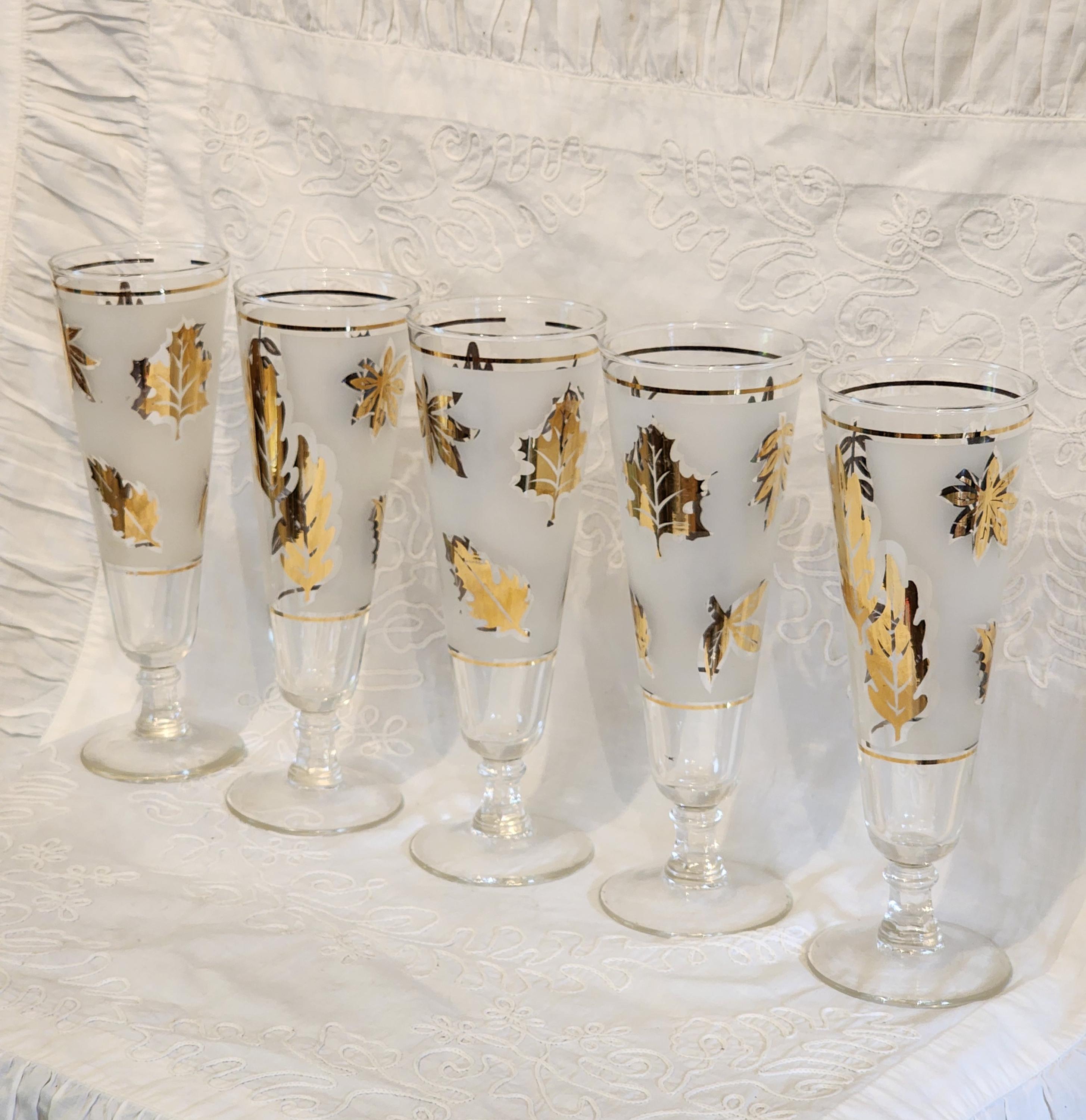 Vintage G. Reeves Gold Leaf Pilsner Glasses - Mid Century Modern