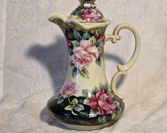 Antique Nippon Porcelain Chocolate Pot: Hand Painted, Made in Japan