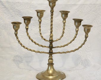 Vintage Solid Brass Menorah: 7 Candle Candelabra