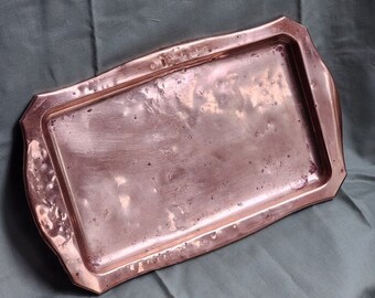 Vintage West Bend Solid Copper Tray Patina Hammered Wear Metal Plate Rectangle Bar Tray Home Decor