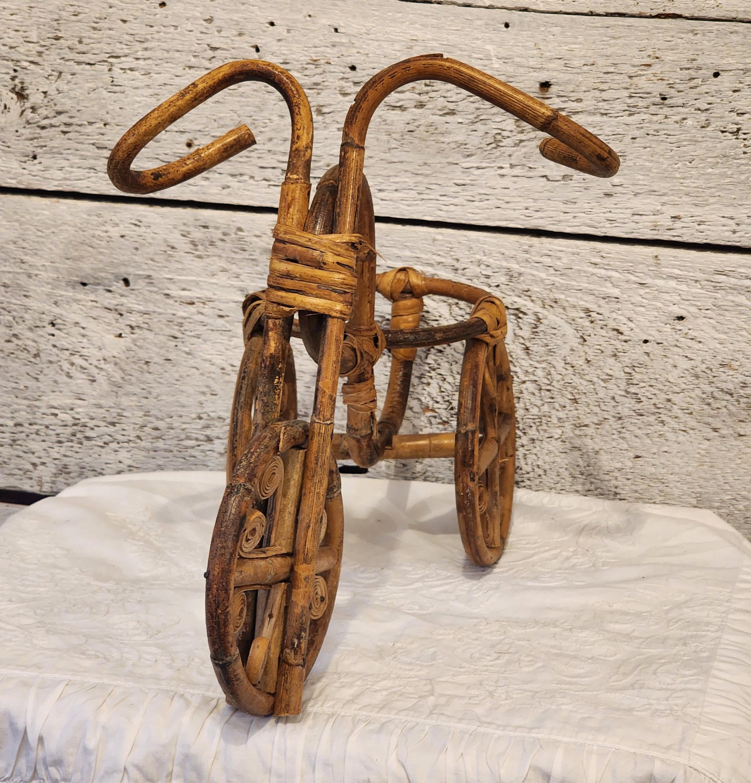Porte Pot De Fleur Tricycle En Rotin Vintage Années 70/80 - Déco Rétro