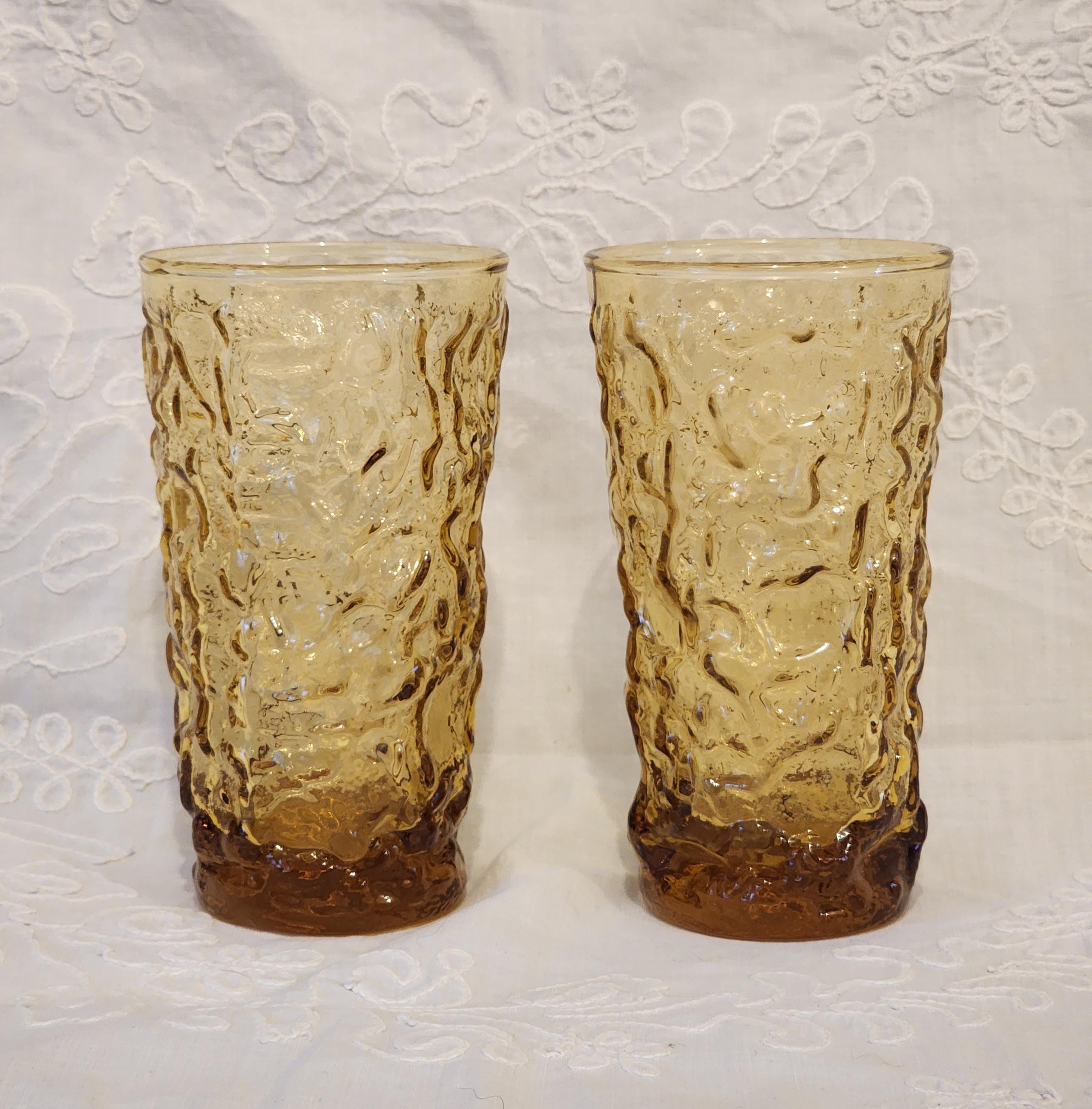 lilicko様　イエロー　フル　クラックグラス Vintage Amber Crinkle Glass Tumblers: 1960s Lido Milano Barware