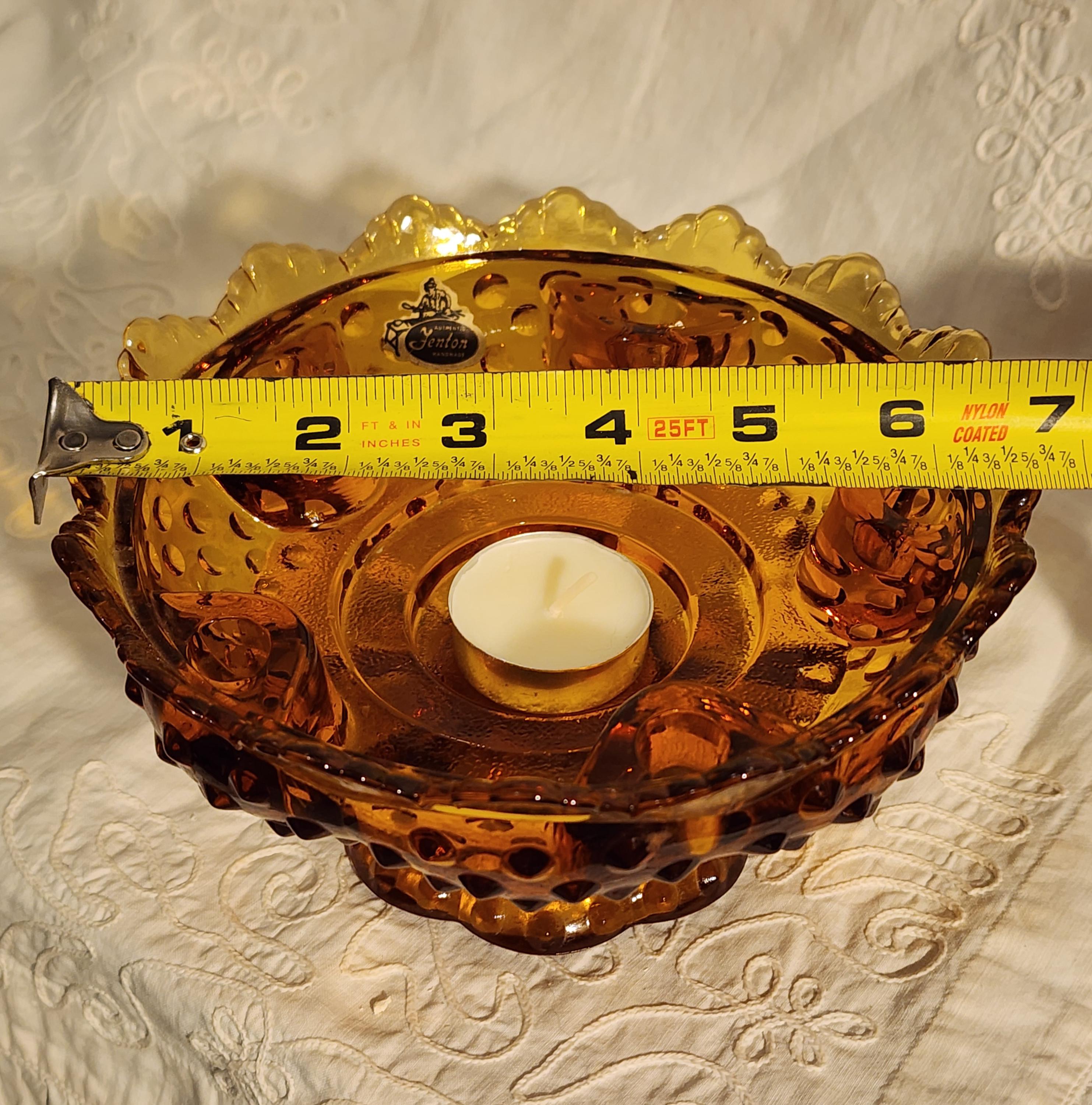 Vintage Fenton Hobnail Amber Glass Candlestick Holder: 6 Candles