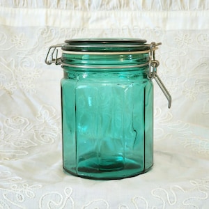 Tarro de cristal vintage Aqua: almacenamiento de cocina italiana, 24 oz