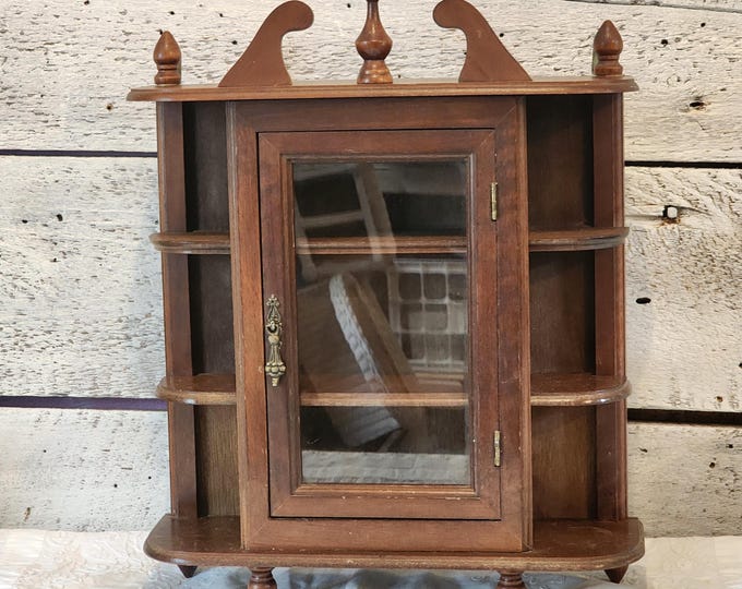 Vintage Wood Curio Cabinet With Glass Door, Display Cabinet With Knick