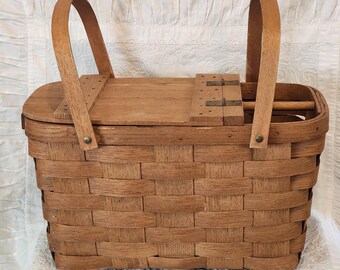その他 vintage wood picnic basket Vintage Basketville Handmade Wood Picnic Basket, Made in Vermont