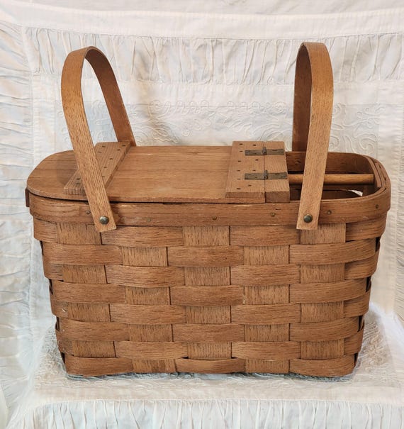 Vintage Basketville Handmade Wood Picnic Basket, Made in Vermont