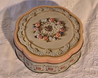 Vintage 1981 Avon Valentine's Day Tin Box: Lace, Roses, Hearts - Trinkets or Keepsakes