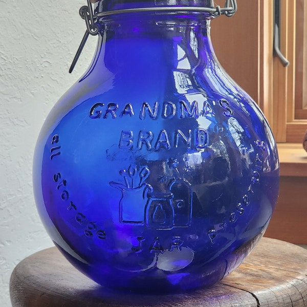 Vintage Grandma's Jar RARE Cobalt Blue Glass All Purpose cookie flour sugar jar storage kitchen decor cottagecore farmhouse homestead