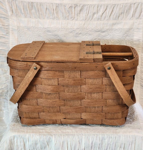 Vintage Basketville Handmade Wood Picnic Basket, Made in Vermont