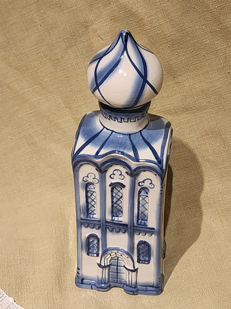 Vintage keramische blauw-witte handbeschilderde torenpot in Turkse stijl met deksel keukeningrediënten cadeau afbeelding 4