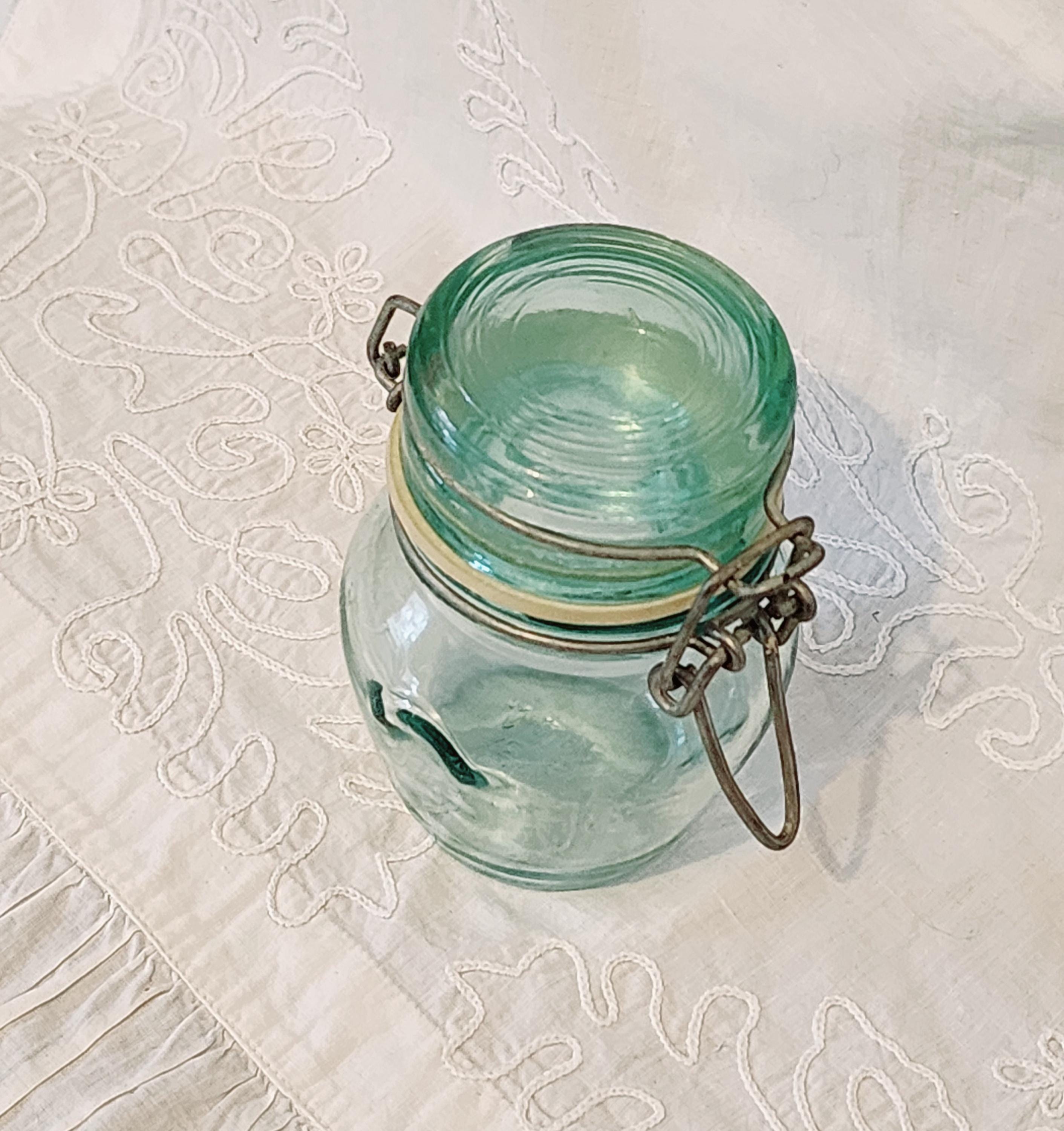 ヴィンテージ イタリアン アクアガラスジャー（ベイルワイヤー蓋付き