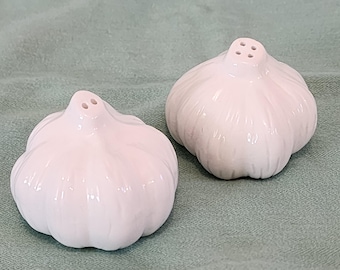 Vintage vitlökslampa salt- och pepparkar, vit keramik