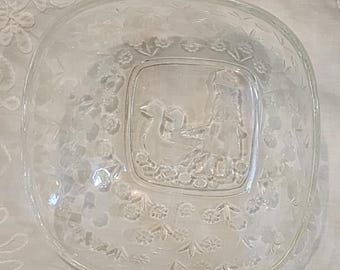 Vintage German Glass Bowl: Girl and Geese, WMF "Daisy" Collection
