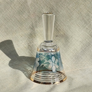 Vintage Mozart Classics Crystal Bell: Etched Floral Design, Blue & Gold