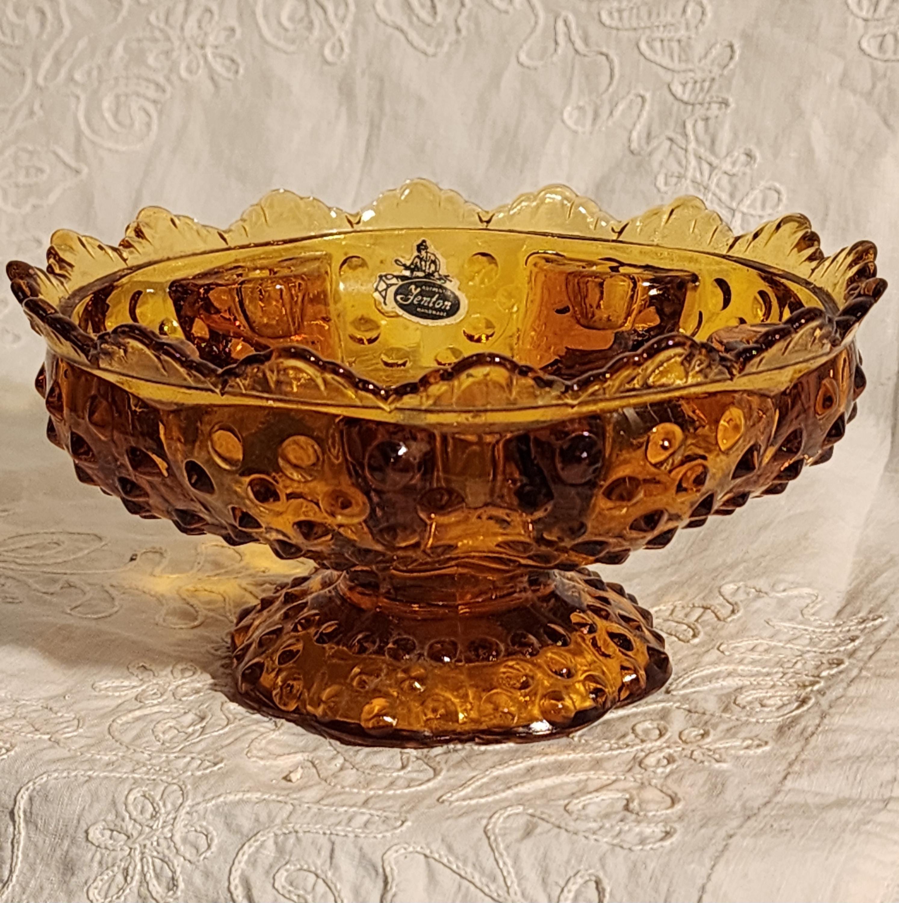 Vintage Fenton Hobnail Amber Glass Candlestick Holder: 6 Candles