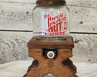 Vintage Great American Nut Machine: Wood and Glass Dispenser