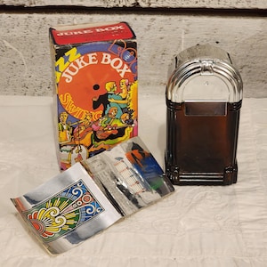 Vintage anni '70 Avon Juke Box bottiglia di vetro, nuovo nella scatola, dopobarba maschile, bottiglia di profumo, arredamento retrò per la casa