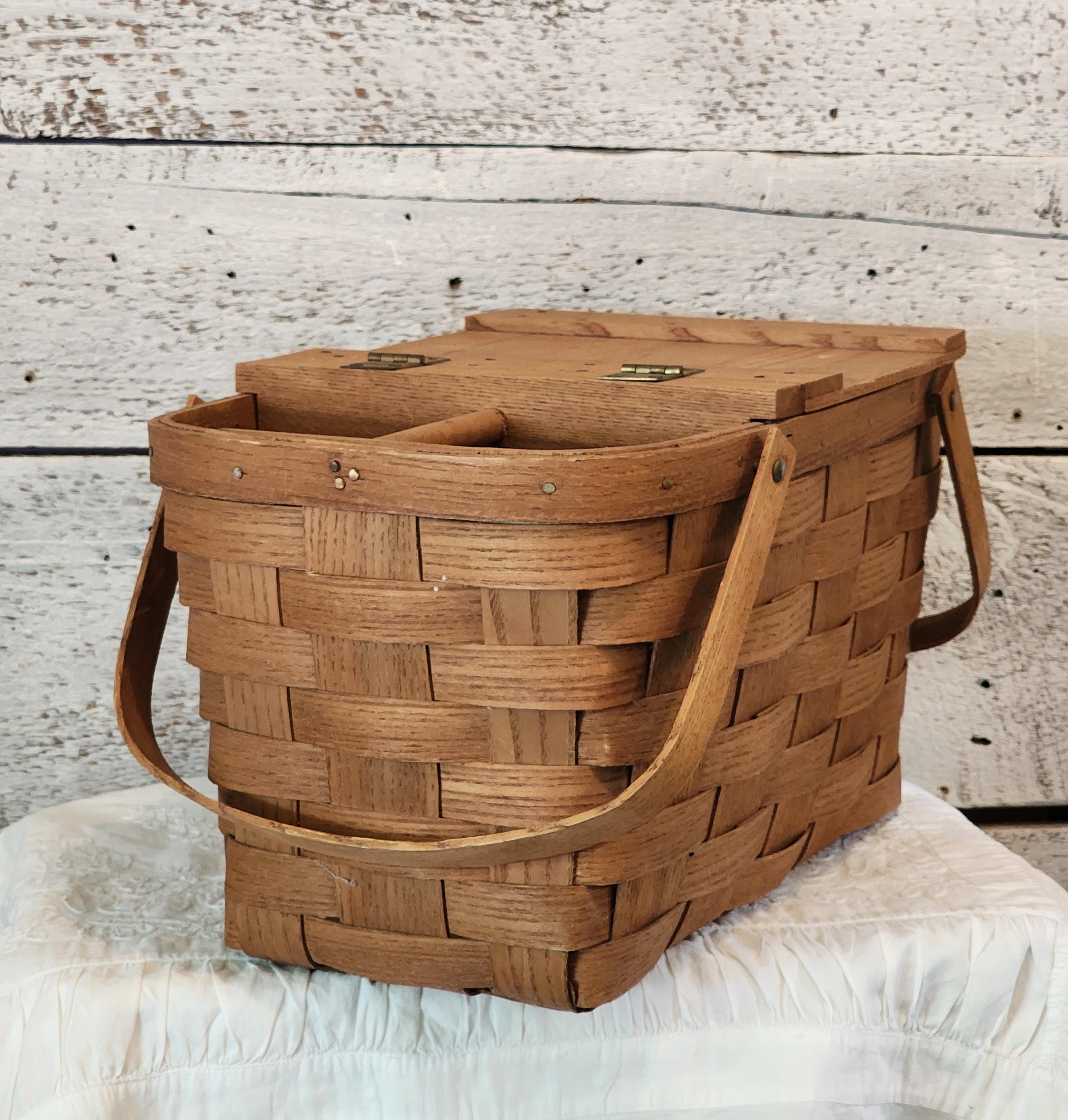 Vintage Basketville Handmade Wood Picnic Basket, Made in Vermont