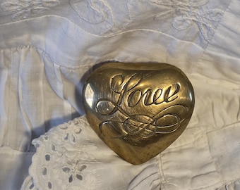 Vintage "Love" Brass Heart Box, 2 Inch Wide, Ring Dish