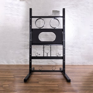 BONDAGE WALL with handcuffs and collar for bondage. Heavy duty adult toy for mature games. Fetish furniture