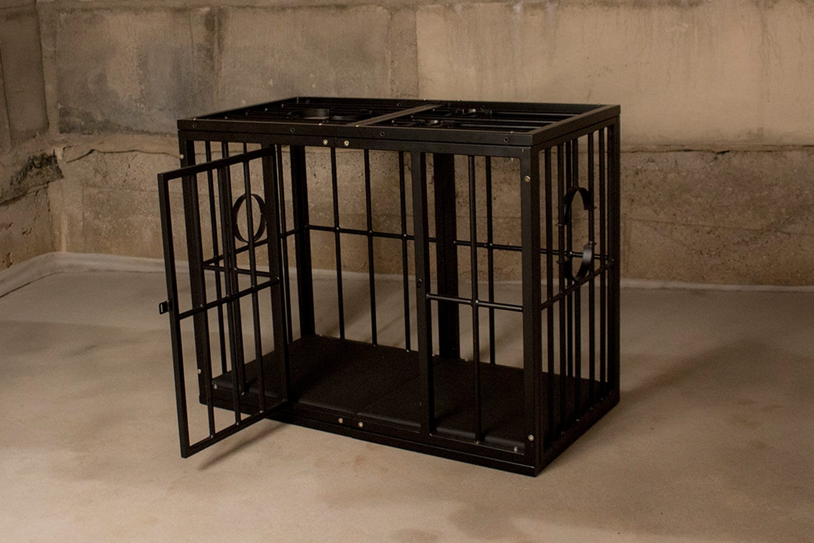 CAGE WITH CUFFS to train your pet for bondage and fetish games. Bondage cage for adult play. Dungeon furniture, mature furniture.