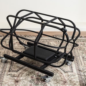 CAGE WITH WHEELS to train partner for bondage and fetish games. Bondage cage for mature play. Dungeon furniture, adult furniture.