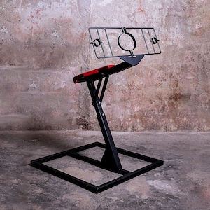 IMMOBILIZATION STAND with handcuffs and collar for bondage. Heavy duty adult toy for mature games. Fetish furniture