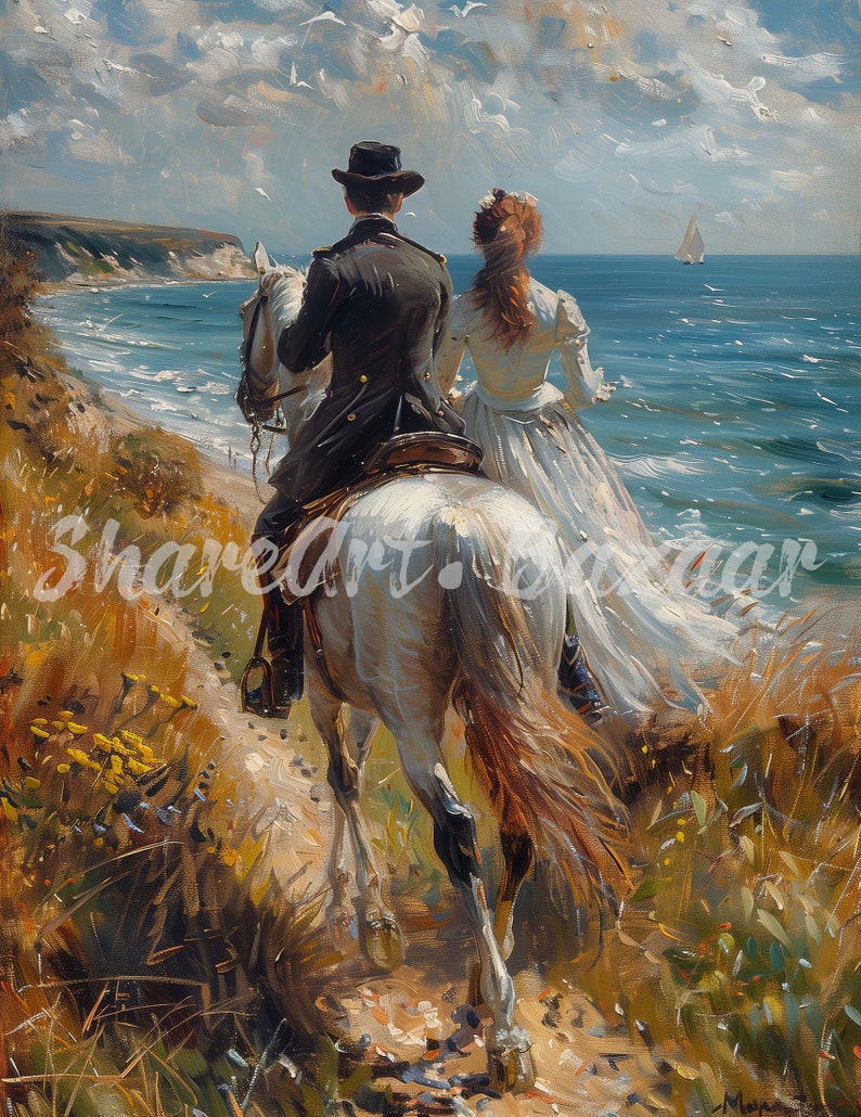Digital Landscape Art Man Riding the Horse on the Beach With A Girl ...