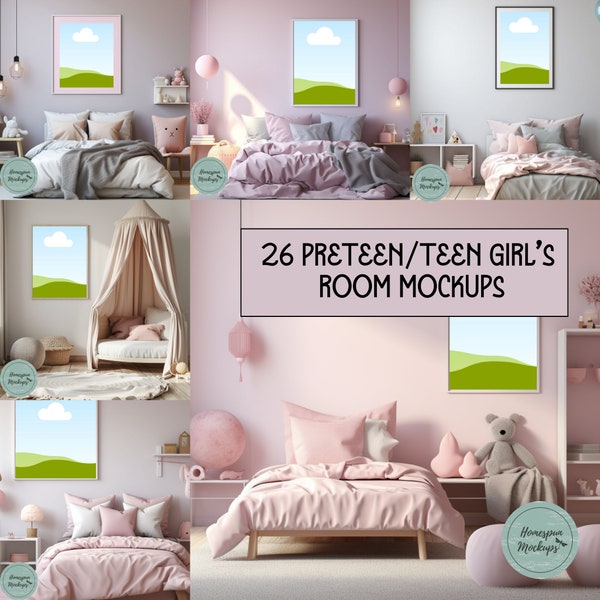 EDITABLE Pretten Teen Girls Room Mockups/Canva Drag and Drop Template/Kids Room Wall Frame Mockup Bundle/Blank Wall Mockups/Interior Mockups