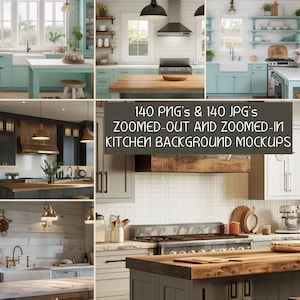 140 Küchen Hintergrund-Mockups / 300 DPI PNGs und JPGs / Arbeitsplatte Hintergründe / Luxus Küchen Mockups / Bauernhaus Küchen Mockups