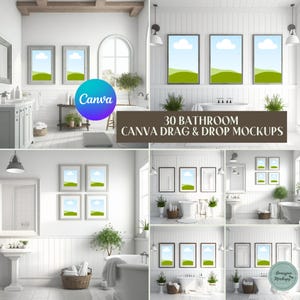 30 Bathroom Mockups/300 DPI PNG Mockups/Bathroom Countertop Backgrounds/Farmhouse Bathroom Mockups/Canva Editable Template Mockups
