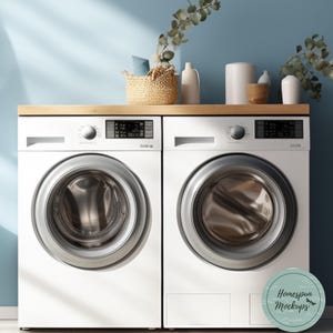 12 Washer and Dryer Mockups/300 DPI PNG&#39;s/Mud Room Mockups/Laundry Room Home Mockups/House Mockups/Close-Up Washing Machine Mockups