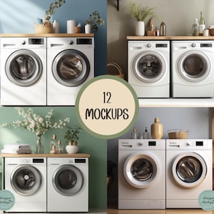 12 Washer and Dryer Mockups/300 DPI PNG&#39;s/Mud Room Mockups/Laundry Room Home Mockups/House Mockups/Close-Up Washing Machine Mockups