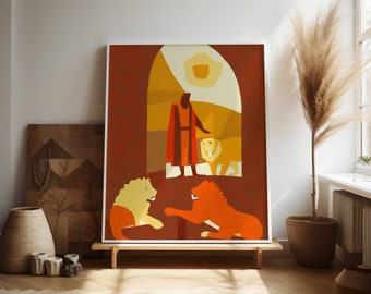 Daniel In The Lion Den Digital Print | Abstract Christian Art | Modern Christian Poster | Simplistic Bible Art | Christian Digital Art